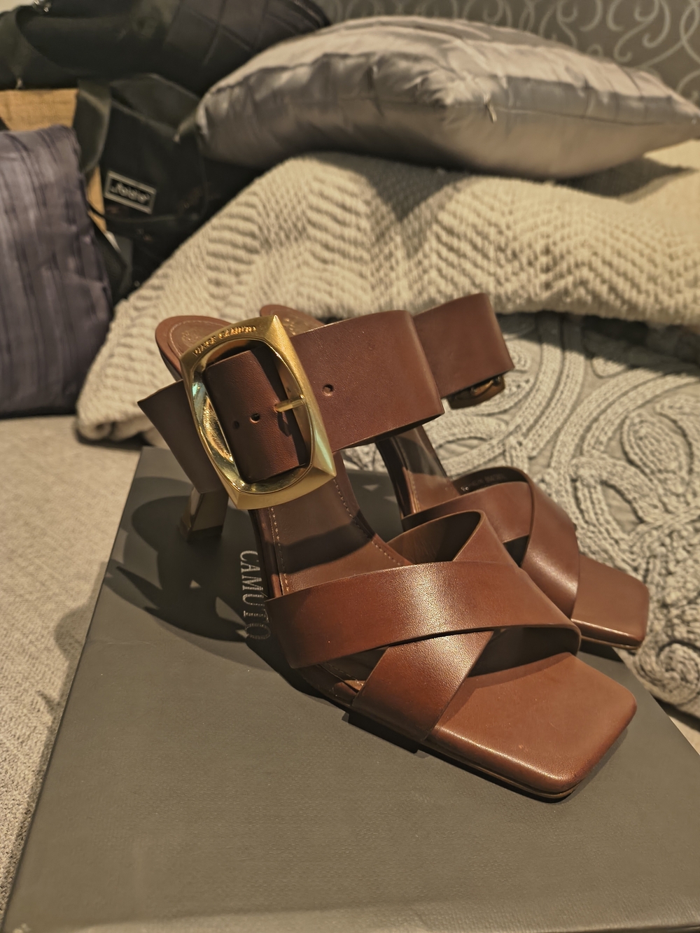Vince Camuto Brown Like New Leather Buckle Heeled Sandals. Sz 8